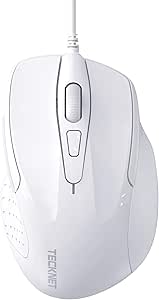 TECKNET USB Wired Mouse, 6-Button Corded Mouse with 4 Adjustable DPI, Optical Computer Mouse with Ergonomic Design and 5FT Cord for Laptop, Chromebook, PC, Desktop, Mac, Notebook-LT.White