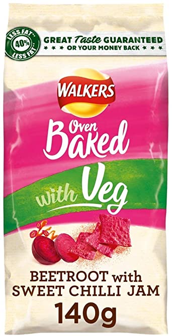 Walkers Oven Baked Beetroot and Sweet Chilli Sharing Crisps, 140 g (Case of 6)