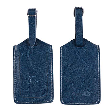 Mont Swiss Genuine Leather Luggage Bag Tags 2 Pieces Set in 2 Colors (Blue)
