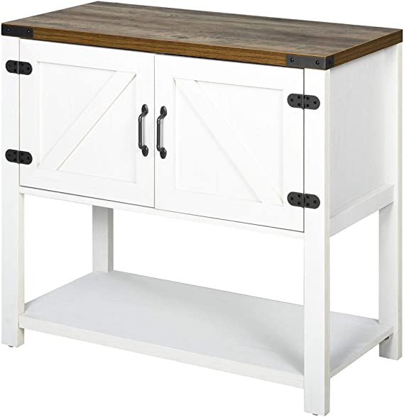 HOMCOM 2-Door Free Standing Storage Cabinet with Bottom Shelf, Kitchen Cupboard, Entryway Storage Cabinet- White
