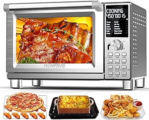 Nuwave Bravo Pro Smart Toaster Oven Countertop, True Air Fryer Combo w/Improved 100% Convection, 35% Crispier, 112 Auto-Cook Presets, Customizable Pizza Zones, Integrated Probe, 30QT, Stainless Steel