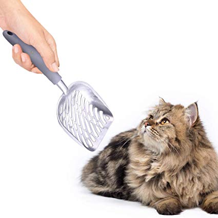 SunGrow Non-Stick Cat Litter Sifter Scoop, Manages Big Clumps of Multi-cat Families, No Wrist Pain or Hand Fatigue, Anti-Scatter Sides, Industrial Grade Stainless Steel, Family Heirloom