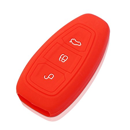 AndyGo Silicone Smart Key Cover Protector Holder For Ford Mondeo Focus 3 MK3 ST Kuga Fiesta Escape Ecosport Titanium 3 Buttons Red