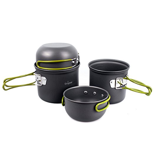 Camping Pots, Portable Hard Anodized Aluminum Cooking Ware Cookware Picnic Bowl Pot Pan Kits