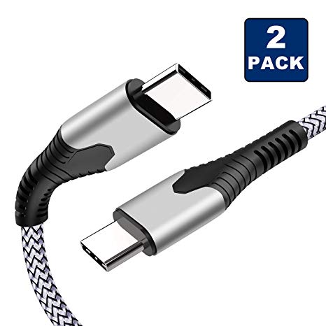 USB C to USB C Cable (2Pack 6ft), Benicabe C to C Fast Charger Nylon Braided Charging Cable Compatible with Google Pixel 2, 3, Samsung Galaxy S9, S8 / S8 , S10, Nexus 6P, Matebook and More(Siver)