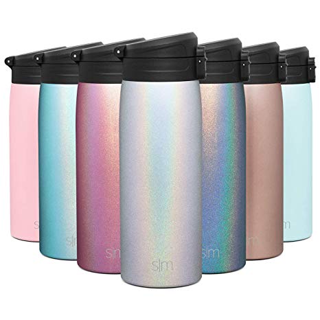 Simple Modern 16oz Kona Travel Mug Tumbler w/Flip Lid - Thermos Coffee Cup Vacuum Insulated Camping Flask with Lid 18/8 Stainless Steel Hydro Shimmer: Selenite