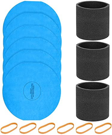 iSingo 3 Pack 90585 Foam Filter Sleeve with 6 Pack Shop Vac Reusable Dry Filter Disc 9010700 & Retaining Band, for Most Shop-Vac Vacuum Cleaners