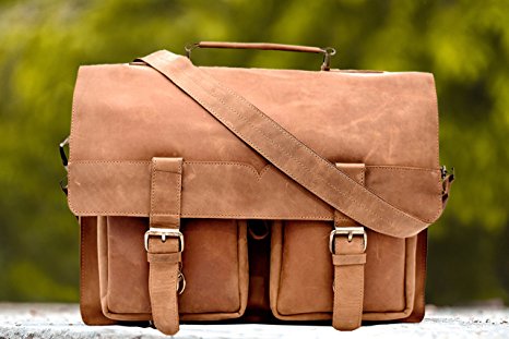 Genuine Leather Bag By Handmade_World 16" Vintage Buffalo Messenger Satchel Laptop Briefcase Unisex Bags Crazy Briefcase Bags For Men Women