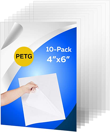 (10 Pack) CalPalmy 4" x 6" PETG Sheet - 0.040" Thick Non-Toxic Plexiglass Alternative Panels for Craft Projects, Picture Frame Shatterproof Panel Replacement, and Cricut Cutting and Engraving