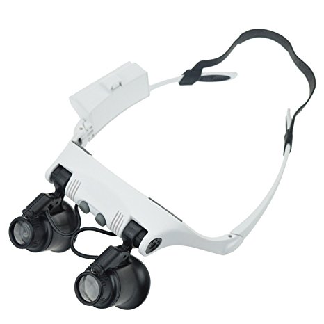 Illuminated LED Head Magnifier, Cefrank Headsfree Loupe （10x 15x 20x 25x）