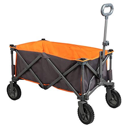 PORTAL Collapsible Folding Utility Wagon Quad Compact Outdoor Garden Camping Cart Removable Fabric, Grey (Renewed)