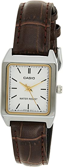 Casio Womens Analogue Quartz Watch with Leather Strap LTP-V007L-7, Brown/White, Strap.