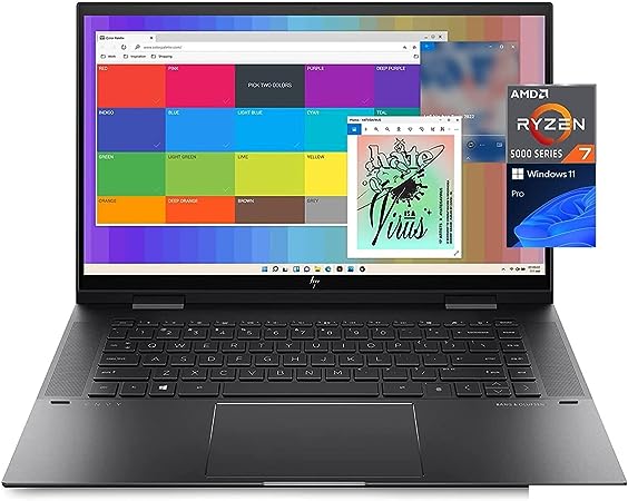 HP ENVY X360 2-in-1 Laptop, 15.6" FHD IPS Touchscreen, AMD 8-Core Ryzen 7 5825U (Beat i9-10980HK), 16GB RAM, 512GB PCIe SSD, USB-C, HDMI, Backlit, Fingerprint, Webcam, US Version KB, Win 11 Pro