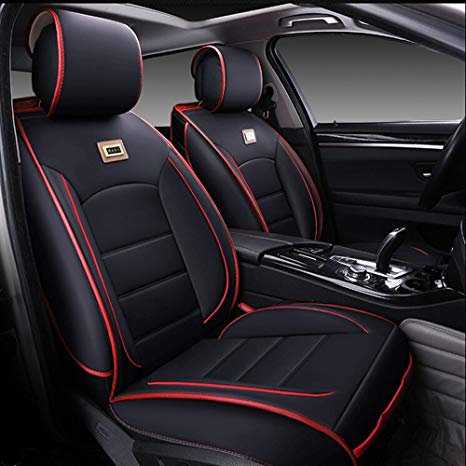 Luxurious Airbag Compatible Universal Full Set Needlework PU leather Dacron Fabric Front Rear Car Seat Cushion Seat Covers for Honda Civic Accord 6PCS Black