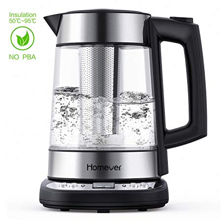 Homever Electric, SpeedBoil 1500W BPA-Free Glass Tea, Cordless Kettle with Auto Shut-Off and Boil-Dry Protection(FDA Certified/UL Approved)
