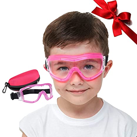 Child Safety Goggles Kids Safety Glasses Anti-fog Prevent Droplets Anti Spittle Impact Ballistic Resistant Lens Adjustable Strap for 5-12 Years Old Boy Girl with Safety Glasses Case(Pink)