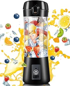 Portable Blender, Personal Blender USB Rechargeable, Mini Blender for Shakes and Smoothies, Strong Cutting Power with 6 Blades, 380Ml Traveling Fruit Veggie Juicer Cup for Home, Sport, Office, Camping