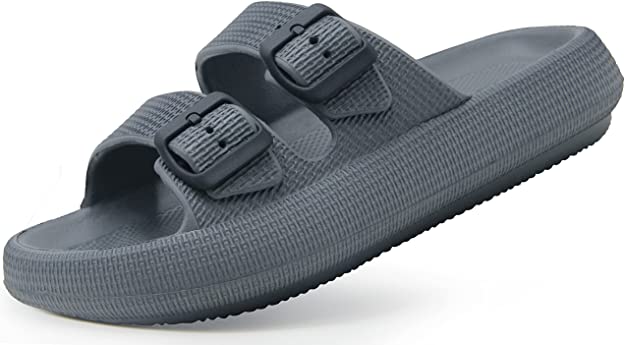 Weweya Pillow Slippers for Women and Men - Cloud Slides - Double Buckle Adjustable - EVA Flat Sandals