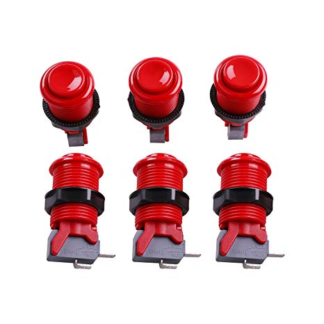 Easyget 6 Pcs/Set HAPP Type Standard Arcade Push Button with Microswitch for Mame / Jamma / Arcade Video Games - 30MM Arcade Buttons (Red)