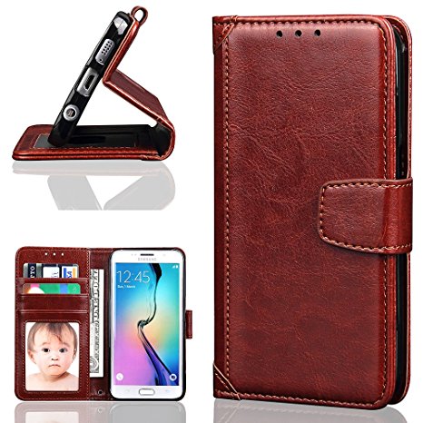 Galaxy S7 Edge Case, S7 Edge Case, Uncle.Y PU Premium Leather Folio Wallet Case Flip Cover Stand with Card Holder and ID Slot Case for Samsung Galaxy S7 Edge (Brown)