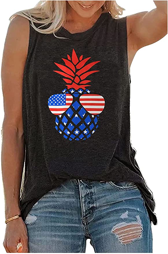 Vintage Colorful Pineapple Sunglasses Beach Tank Tops for Women Funny Graphic Vest Casual Summer Sleeveless Tee Shirts