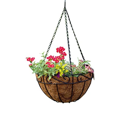 Amagabeli Black Traditional Hanging Basket with Coco Liner, 14" Diameter