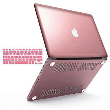 iBenzer Basic Soft-Touch Series Plastic Hard Case & Keyboard Cover for Apple Old Macbook Pro 13-inch 13” with Retina Display A1425/1502 (Rose Gold)
