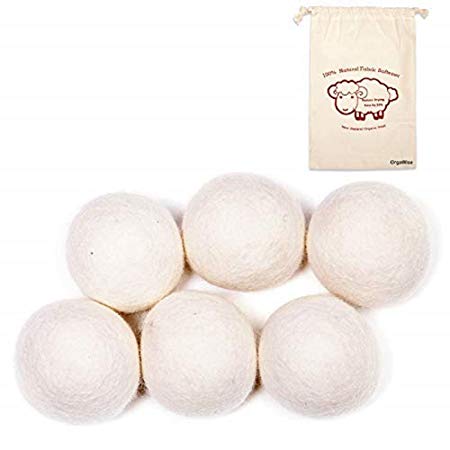 OrgaWise Wool Dryer Balls Set of 6 Pack 100% Organic Zealand Wool Dryer Balls Reusable Natural Fabric Softener Healthy Laundry Life Reduce Wrinkles & Static Cling, Shorten Drying Time(6Pack)