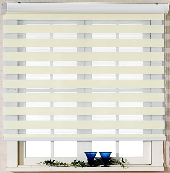 Foiresoft Custom Cut to Size, [Winsharp Basic, Ivory, W 26 1/2 x H 72 inch] Zebra Roller Blinds, Dual Layer Shades, Sheer or Privacy Light Control, Day and Night Window Drapes, 20 to 110 inch Wide