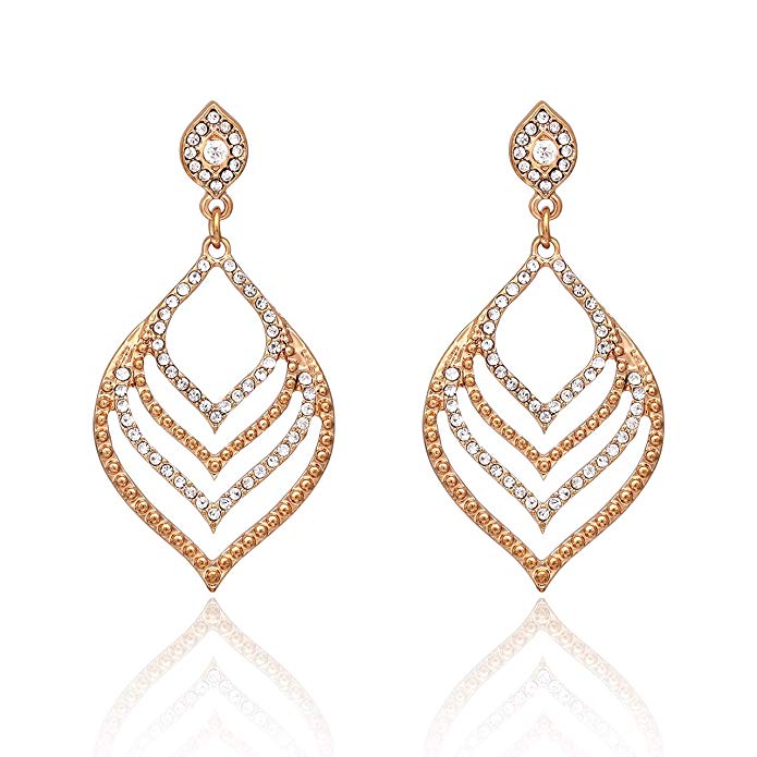 JYJ Gemstone Dangle Drop Earings Leaf Shape Diamond Earrings for Women Girls