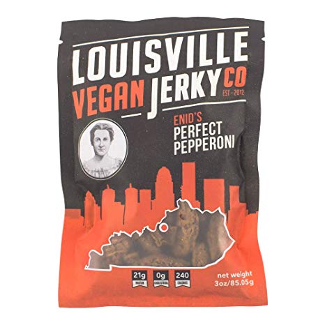 Louisville Vegan Jerky - Perfect Pepperoni, Vegetarian & Vegan Friendly Jerky, 21 Grams of Non-GMO Soy Protein, Gluten-Free Ingredients (3 Ounce)