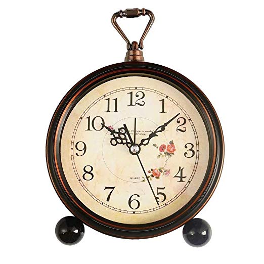 Konigswerk Loud Alarm Clock, Vintage Retro Decorative Quiet Non-Ticking Sweep Second Hand, Quartz Analog Desk Table Clock Battery Operated (Roses)