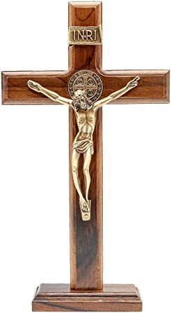 Intercession Wall and Table Wood Cross Crucifix (10 inches - Antique Gold)