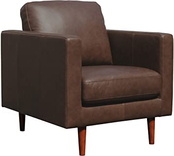 Amazon Brand – Rivet Revolve Modern Leather Armchair with Tapered Legs, 33"W, Chestnut