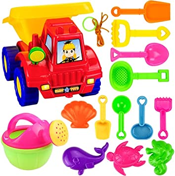 N\A Beach Toy Kids Beach Sand Toys Set,with Take-Apart Sand Water Wheel, Beach Bucket, Watering Can, Shovel Tool Kits and Castle Models&Molds Outdoor Tool Kit for Boys and Girls(14pcs)