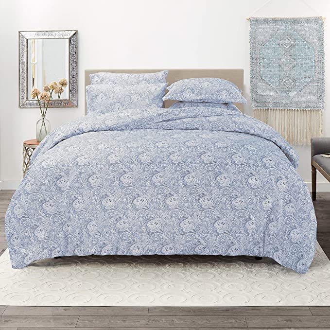 Nestl Bedding Duvet Cover 5 Piece Set – Ultra Soft Double Brushed Microfiber Bedding – Paisley Design Comforter Cover, 2 Pillow Sham and 2 Pillowcases - King/Cal King 104” x 90” - Blue