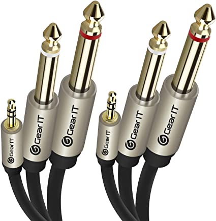 GearIT (2-Pack 1/4 to Dual 1/8 inch (3.5mm Male to 6.35mm TS Mono Stereo Y-Cable Splitter) 10 Feet