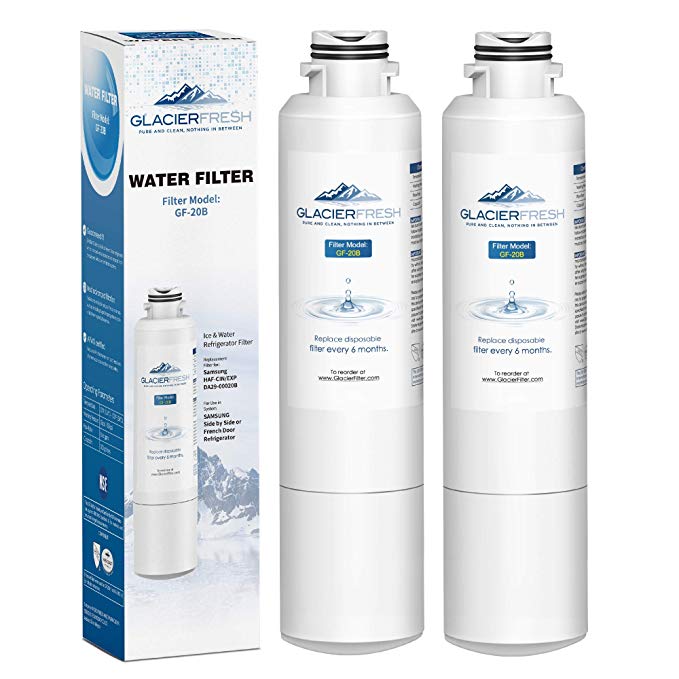 Samsung Refrigerator Water Filter Replacement DA29-00020B HAF-CIN/EXP For French Door Fridge Kitchen By GLACIER FRESH (2 Pack)