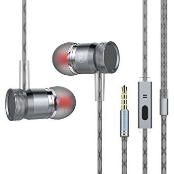 Earphones, OUZIFISH Wired Earbuds 3.5mm In-Ear Headphones Mic Noise Cancelling Stereo Gray