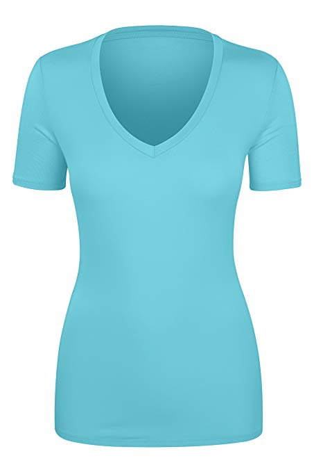 iliad USA Womens Basic Soft Fitted Short Sleeve Deep V-Neck T-Shirt