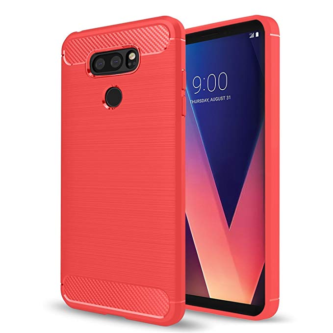 LG V30 Case,LG V30 Plus CaseSuensan Flexible Durability, Durable Anti-Slip TPU Shock Absorption Technology Raised Bezels Protective Case Cover for LG V30  (TPU Red)