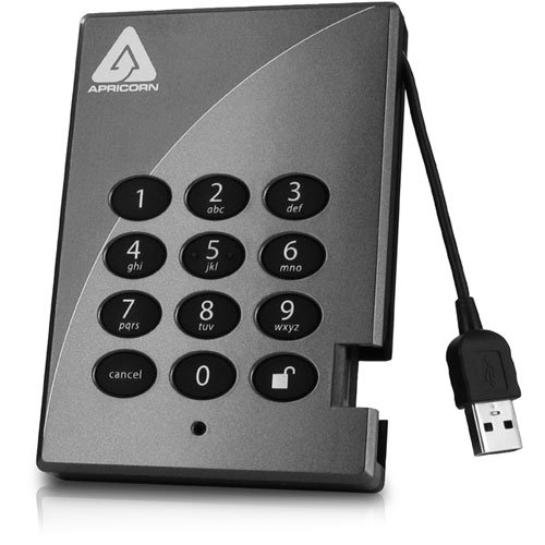 Apricorn Aegis Padlock 500 GB USB 2.0 256-bit Encrypted Portable External Hard Drive A25-PL256-500 (Grey)