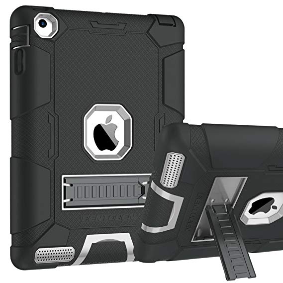 BENTOBEN iPad 2 Case, iPad 3 Case, iPad 4 Case, Full-body 3 IN 1 Hybrid Kickstand Heavy Duty Rugged Shockproof Drop Resistance Anti-slip Cover for Apple iPad 2/3/4 Retina(9.7"), Black/Gray