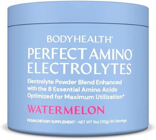 BodyHealth PerfectAmino Electrolytes Powder, Hydration Powder, Sugar Free Keto Electrolyte Drink Mix, Non GMO, Watermelon Flavor (60 Servings)