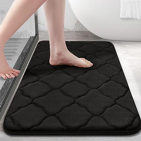 OLANLY Memory Foam Bath Mat Rug 32x20, Ultra Soft Non Slip and Absorbent Bathroom Rug, Machine Wash Dry, Comfortable, Thick Bath Rug Carpet for Bathroom Floor, Tub and Shower, Black