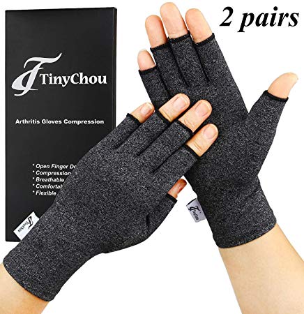 Arthritis Gloves, 2 Pairs Compression Gloves for Women Men, Fingerless Gloves Support and Warmth for Hands, Finger Joint, Relieve Pain from Rheumatoid, Osteoarthritis, RSI (Black, Medium-2 Pairs)