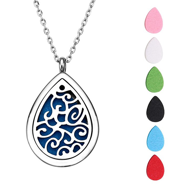 Zysta Stainless Steel Tree of Life Aromatherapy Perfume Essential Oil Fragrance Diffuser Necklace Locket Pendant w/ 6 Pads, 24 inches