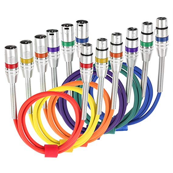 TISINO 6 Pack 6.6ft Multi-Color XLR Microphone Cables, 3-Pin Balanced XLR Male to Female Patch Cables Mic Cord Snake Wire - 6.6 feet/2 Meters