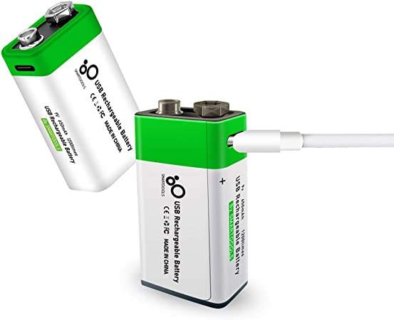 Rechargeable 9V Batteries 1.5V 650mAh USB Lithium ion Rechargeable 9V Battery with USB Type C Charging Cable, High Capacity Fast Charge, 1200 Cycles Constant Output, Over-Charge Protection,2-Pack