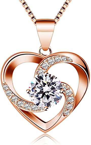 B.Catcher Necklace Silver Jewelry for Women Heart Pendant You are The Apple of My Eye Cubic Zirconia
